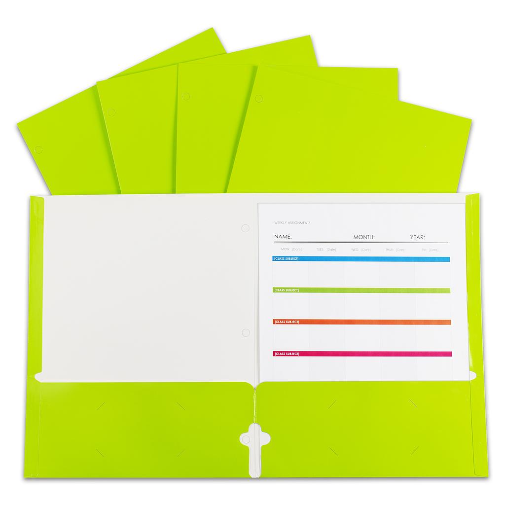 Lime Green Laminated Paper Two Pocket Portfolios 25ct Teacher Direct